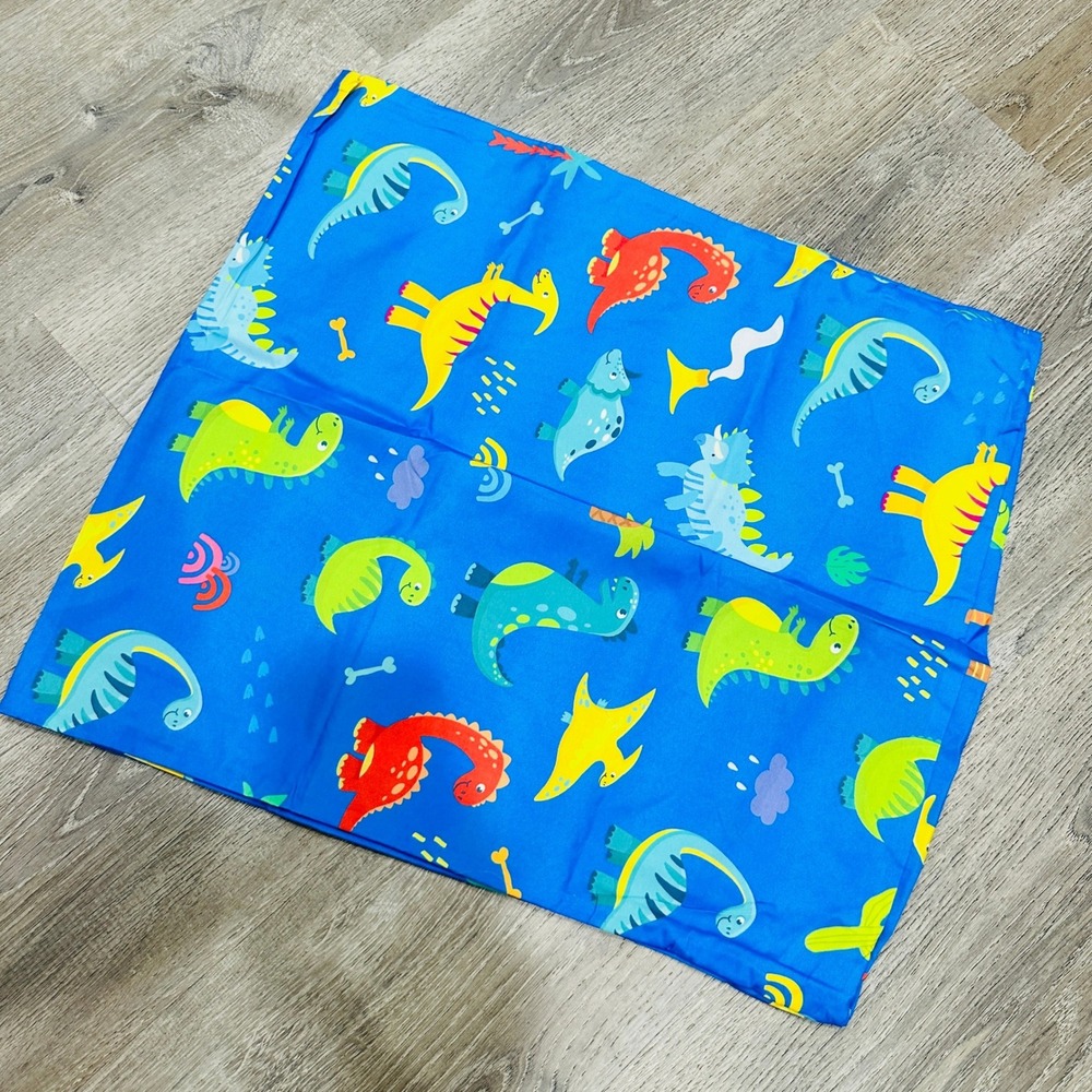 Wildkin Kids 100% Cotton Nap Mat Cover Dinosaur Blue Sewn-in Pillowcase 20x46